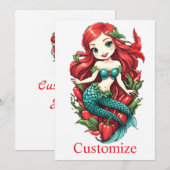 Invitation Mermaid Thunder_Cove à deux queue à tête rouge (Devant / Derrière)