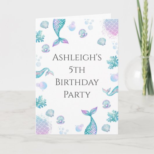 Invitation Mermaid turquoise à thème anniversaire (Devant)