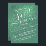 Invitation Mermaid Turquoise Green Parties scintillant étince<br><div class="desc">Cette invitation à la fête d'anniversaire élégante, féminine et chic en sweet sixteen est parfaite pour la jeune adolescente branchée et élégante. Il représente une fausse sirène turquoise vert brillant parties scintillant et couleur ombre dégradé avec une configuration de typographie de script cursive personnalisée. C'est une touche glamour, féminine, simple...</div>