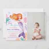 Invitation Mermaid Two The Sea 2nd Birday Party Photo (Devant)