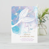 Invitation Mermaid Two The Sea Watercolor 2e anniversaire (Debout devant)