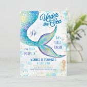 Invitation Mermaid Under the Sea Birthday  (Debout devant)