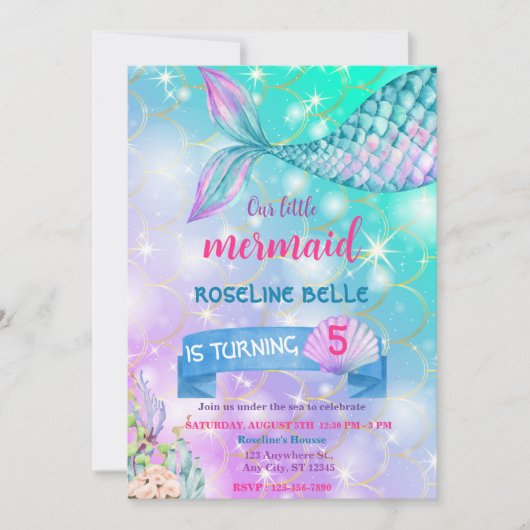 Invitation Mermaid Under The Sea Birthday (Devant)