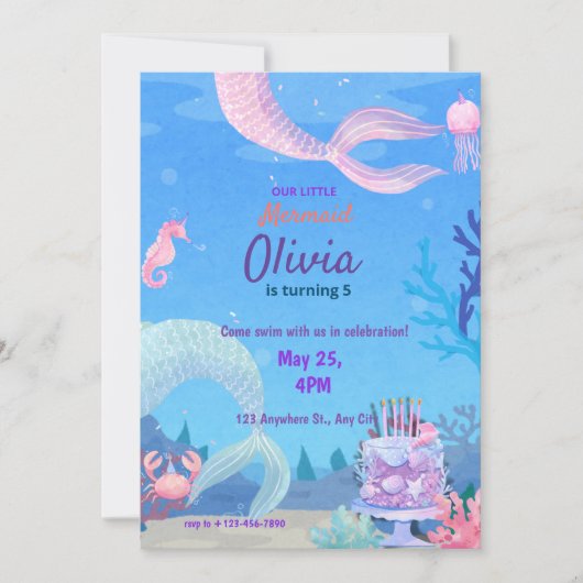 Invitation Mermaid Under the sea magical Birthday (Devant)