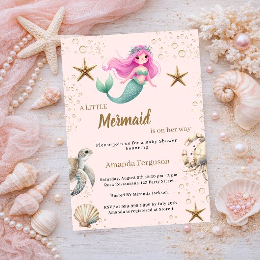 Invitation Mermaid Under the sea ocean animals Baby Shower