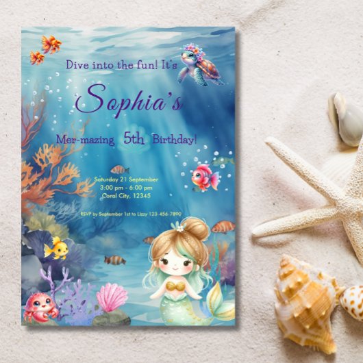 Invitation Mermaid Under the Sea Plongez dans Fun Birthday Pa