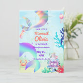 Invitation Mermaid Under the sea Rainbow Birthday (Debout devant)