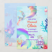 Invitation Mermaid Under the sea Rainbow Birthday (Devant / Derrière)