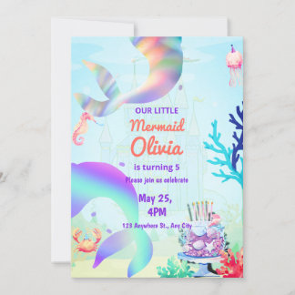 Invitation Mermaid Under the sea Rainbow Birthday