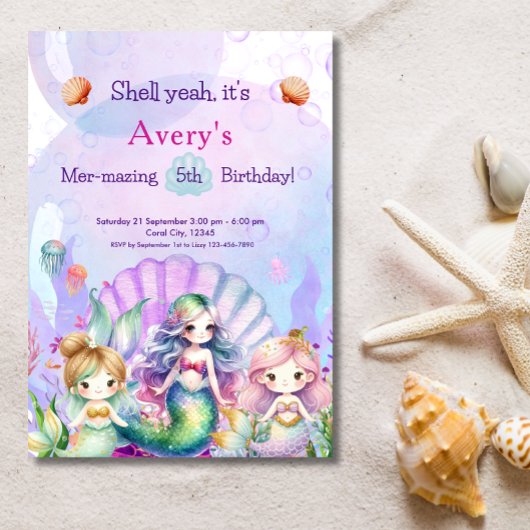 Invitation Mermaid Under the Sea Shell Ouais Anniversaire