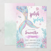 Invitation Mermaid Under the Sea Splish Splash Birthday (Devant / Derrière)