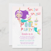 Invitation Mermaid Unicorn PISCINE Party Parties scintillant  (Devant)