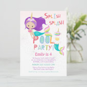 Invitation Mermaid Unicorn PISCINE Party Parties scintillant  (Debout devant)