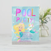 Invitation Mermaid Unicorn PISCINE Party Parties scintillant  (Debout devant)