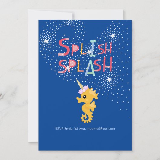 Invitation Mermaid Unicorn PISCINE Party Parties scintillant  (Dos)