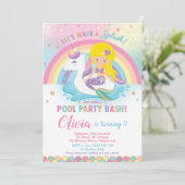 Invitation Mermaid Unicorn Pool Party Anniversaire Blonde (Debout devant)
