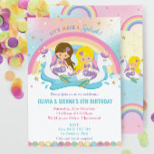 Invitation Mermaid Unicorn Rainbow Pool Party Twins Anniversa