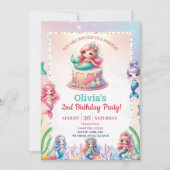 Invitation Mermaid vert magique 2e fête d'anniversaire fille (Devant)