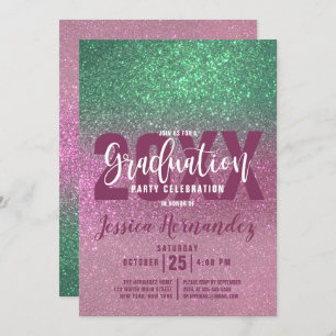 Invitation Mermaid vert rose triple Parties scintillant Ombre