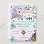 Invitation Mermaids et Pirates Jumeaux Anniversaire sous la m (Devant)