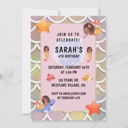 INVITATION MERMAIDS, MERMAID ARRIÈRE - PLAN ANNIVERSAIRE (Devant)