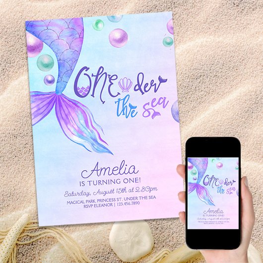 Invitation Mermaids Queue au bord de la mer 1er anniversaire