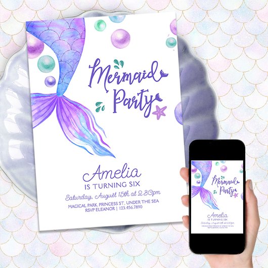 Invitation Mermaids traîne sous la mer fête d'anniversaire