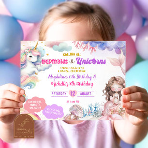 Invitation Mermaiers et Dinosaures Anniversaire de frères et 