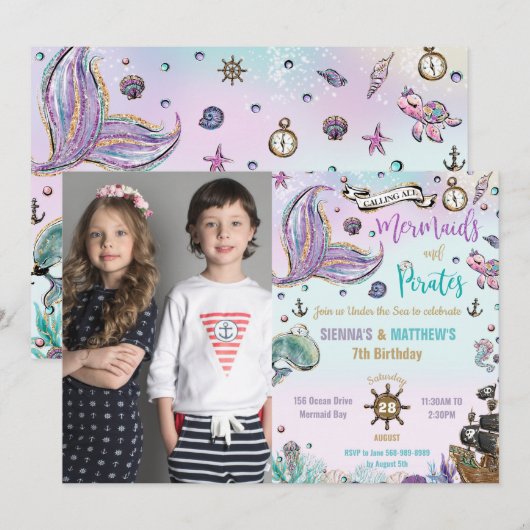 Invitation Mermaitres et pirates Joint Bird Ocean Photo (Devant / Derrière)