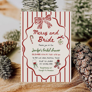 Invitation Merry and Bride Hand Drawn Christmas Bridal Shower