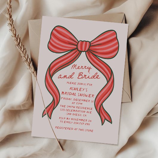 Invitation Merry and Bride Hand Drawn Christmas Bridal Shower
