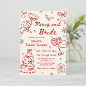 Invitation Merry and Bride Hand Drawn Christmas Bridal Shower (Debout devant)