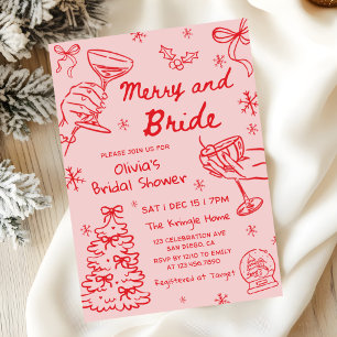 Invitation Merry and Bride Mariage Noël Dessinée à la Main Sh