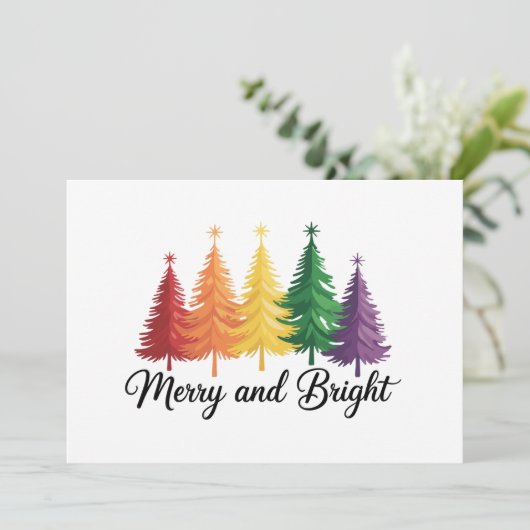 Invitation Merry And Bright Rainbow Christmas Tree Gay LGBTQ (Debout devant)