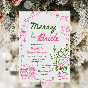 Invitation Merry & Bride Mariage Noël Dessinée à la Main Show