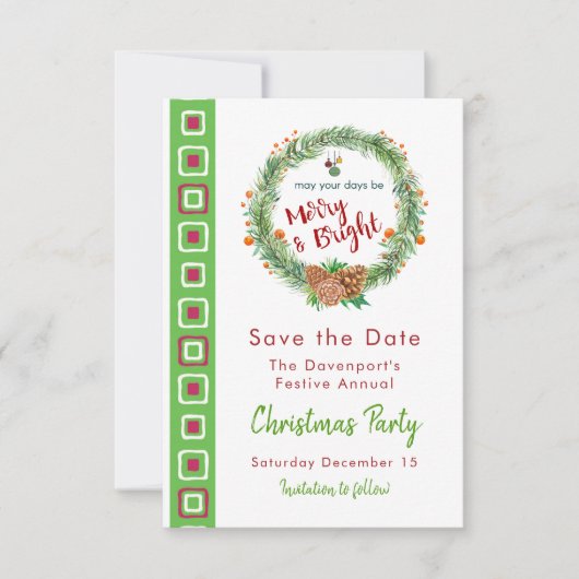 Invitation Merry & Bright Christmas Wreath (Devant)