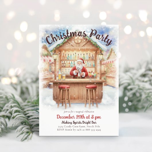 Invitation Merry & Bright Santa Cocktail Bar Christmas