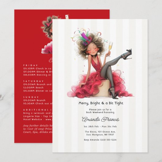 Invitation Merry Bright & Un peu serré Noël Enterrement de vi (Devant / Derrière)