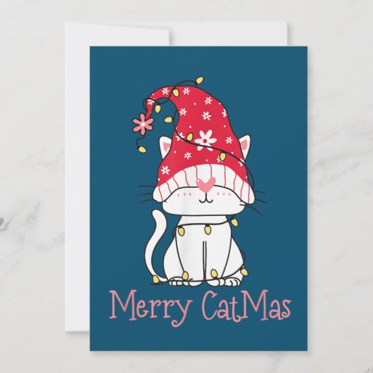 Invitation Merry Catmas Xmas Gift Funny Cute Gnomes Cat (Devant)