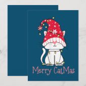 Invitation Merry Catmas Xmas Gift Funny Cute Gnomes Cat (Devant / Derrière)