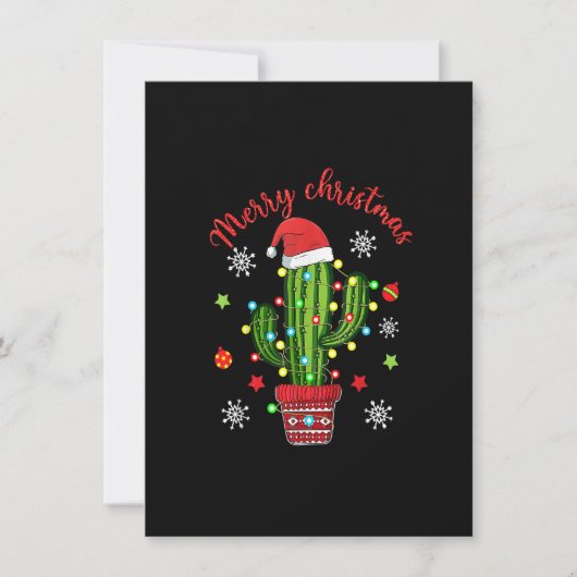 Invitation Merry Christmas Cactus With Santa Hat Light Funny  (Devant)