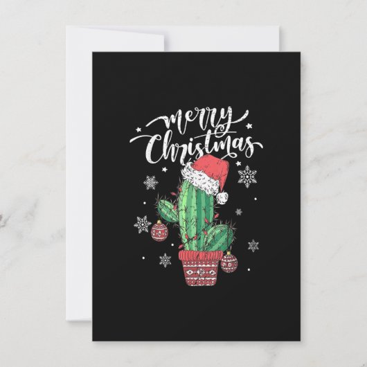 Invitation Merry Christmas Cactus With Santa Hat Light Funny (Devant)