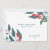 Invitation MERRY CHRISTMAS | Happy Holidays Watercolor Holly (Dos)