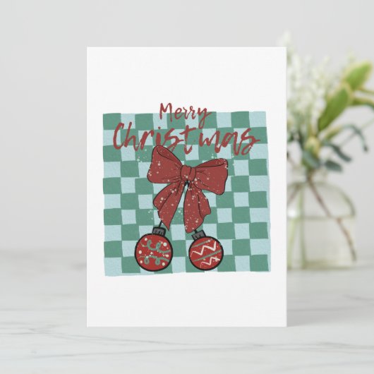 Invitation Merry Christmas Red Bow Ornaments Design (Debout devant)