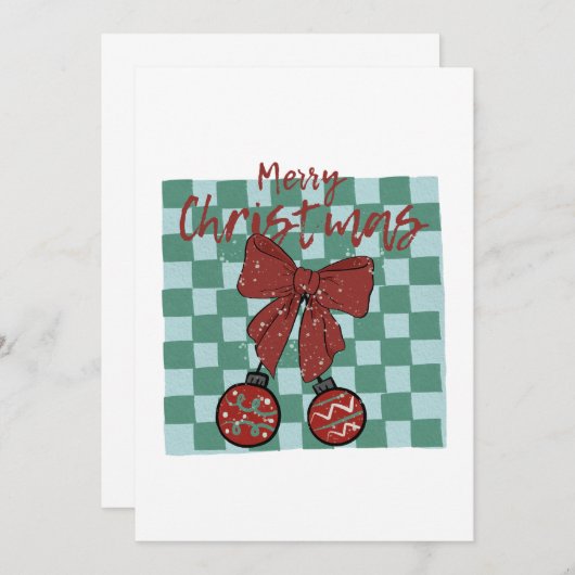 Invitation Merry Christmas Red Bow Ornaments Design (Devant / Derrière)