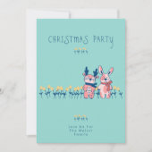 Invitation Merry Christmas – Reindeer & Bunny on Teal (Devant)