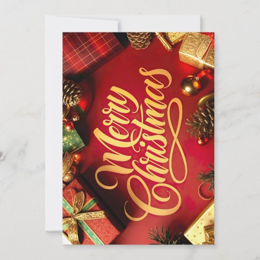 Invitation "Merry Christmas" Schrift mit Geschenken & Zapfen (Devant)
