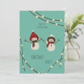 Invitation Merry Christmas Snowman Duo– Winter Lights on Teal (Debout devant)
