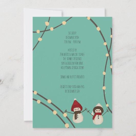 Invitation Merry Christmas Snowman Duo– Winter Lights on Teal (Dos)