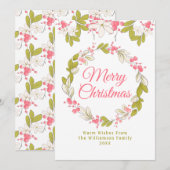 Invitation Merry Christmas Watercolor Wreath and Berries (Devant / Derrière)